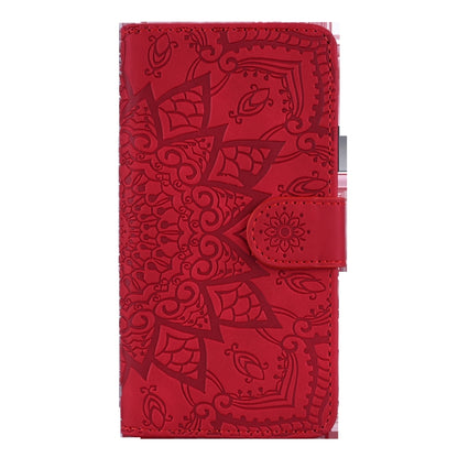 For iPhone 16 Plus Mandala Embossed Dual-Fold Calf Leather Phone Case(Red) by buy2fix