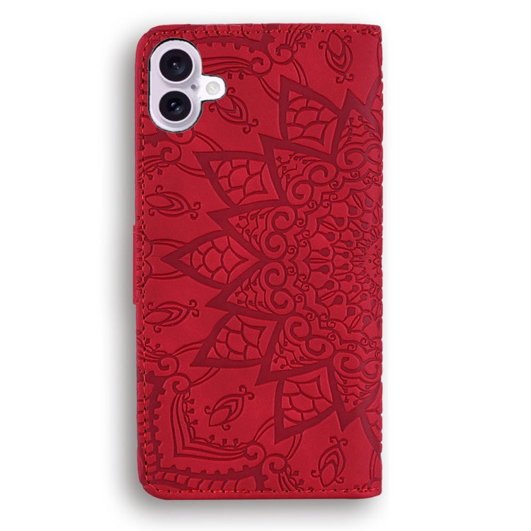 For iPhone 16 Plus Mandala Embossed Dual-Fold Calf Leather Phone Case(Red) by buy2fix