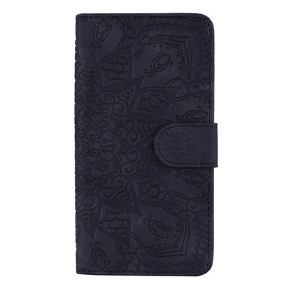 For iPhone 16 Mandala Embossed Dual-Fold Calf Leather Phone Case(Black) - iPhone 16 Cases by buy2fix | Online Shopping UK | buy2fix