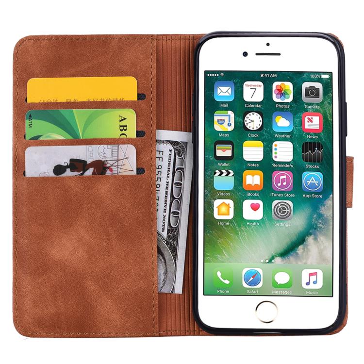 For iPhone 16e Mandala Embossed Dual-Fold Calf Leather Phone Case(Brown) - iPhone 16e Cases by buy2fix | Online Shopping UK | buy2fix