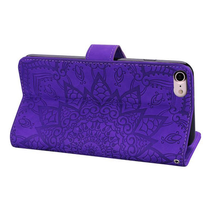 For iPhone 16e Mandala Embossed Dual-Fold Calf Leather Phone Case(Purple) - iPhone 16e Cases by buy2fix | Online Shopping UK | buy2fix