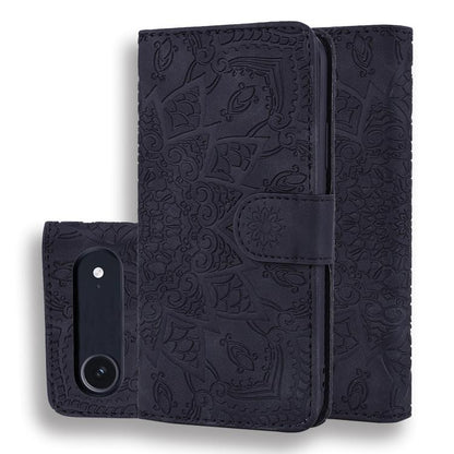 For iPhone Air Mandala Embossed Dual-Fold Calf Leather Phone Case(Black) - iPhone Air Cases by buy2fix | Online Shopping UK | buy2fix
