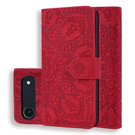 For iPhone Air Mandala Embossed Dual-Fold Calf Leather Phone Case(Red) - iPhone Air Cases by buy2fix | Online Shopping UK | buy2fix