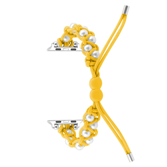 For Apple Watch Ultra 49mm Paracord Gypsophila Beads Drawstring Braided Watch Band(Yellow) by buy2fix