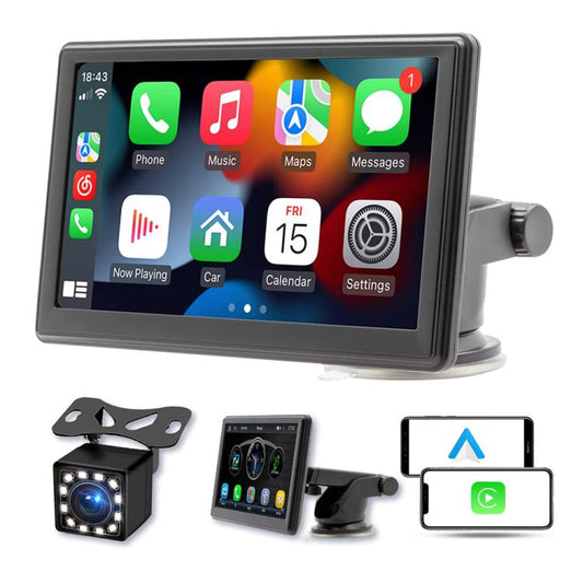 Car 7 inch IPS Portable Smart Screen Wireless Screen Projection Carplay Android Auto, with Reversing Camera(Black) by buy2fix
