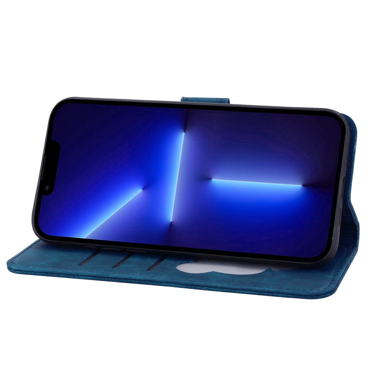 For iPhone 16 Plus Cartoon Sakura Cat Embossed Leather Phone Case(Royal Blue) by buy2fix