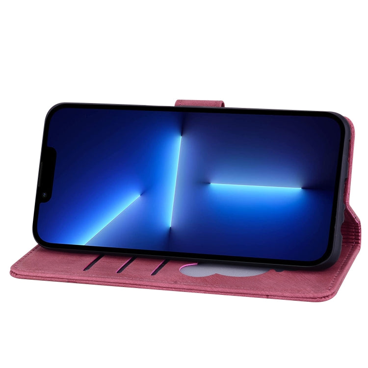 For iPhone 16 Plus Cartoon Sakura Cat Embossed Leather Phone Case(Wine Red) by buy2fix