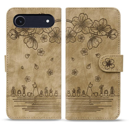 For iPhone Air Cartoon Sakura Cat Embossed Leather Phone Case(Brown) - iPhone Air Cases by buy2fix | Online Shopping UK | buy2fix