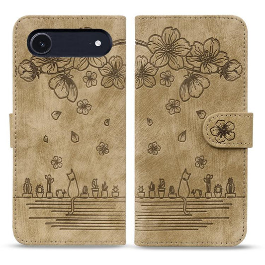 For iPhone Air Cartoon Sakura Cat Embossed Leather Phone Case(Brown) - iPhone Air Cases by buy2fix | Online Shopping UK | buy2fix