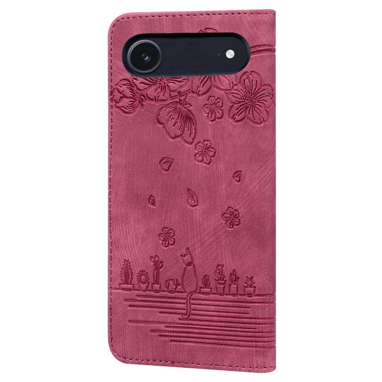 For iPhone Air Cartoon Sakura Cat Embossed Leather Phone Case(Wine Red) - iPhone Air Cases by buy2fix | Online Shopping UK | buy2fix