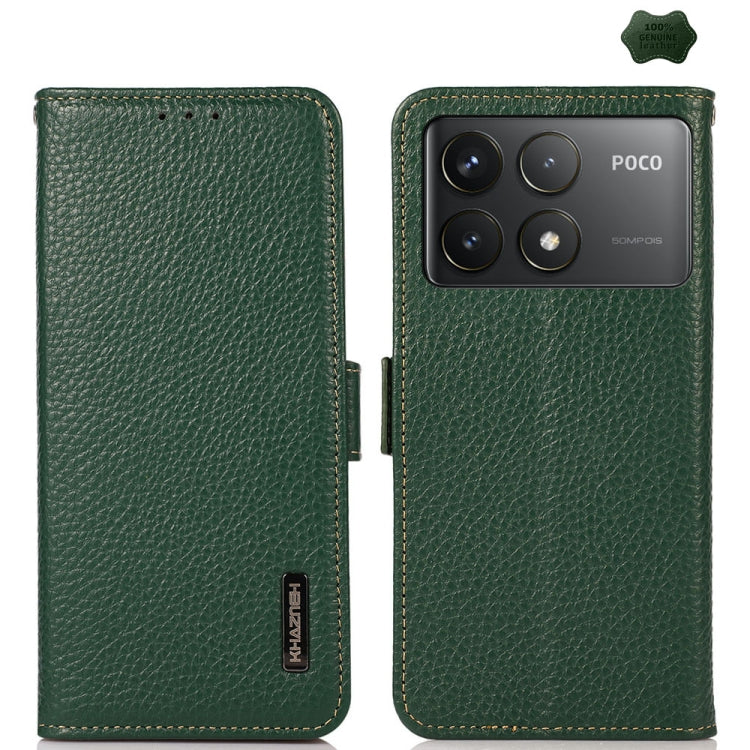 For Xiaomi Redmi K70 Pro KHAZNEH Side-Magnetic Litchi Genuine Leather RFID Phone Case(Green) - K70 Pro Cases by buy2fix | Online Shopping UK | buy2fix