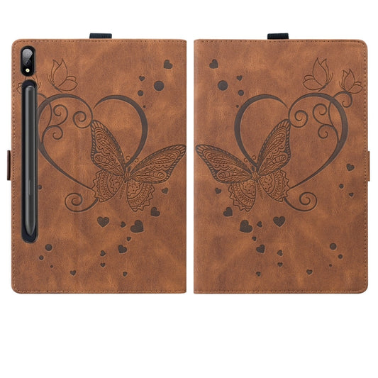 For Samsung Galaxy Tab S9 FE Love Butterfly Embossed Leather Tablet Case(Brown) by buy2fix