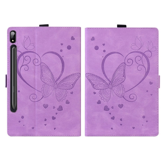 For Samsung Galaxy Tab S9 FE+ Love Butterfly Embossed Leather Tablet Case(Purple) by buy2fix