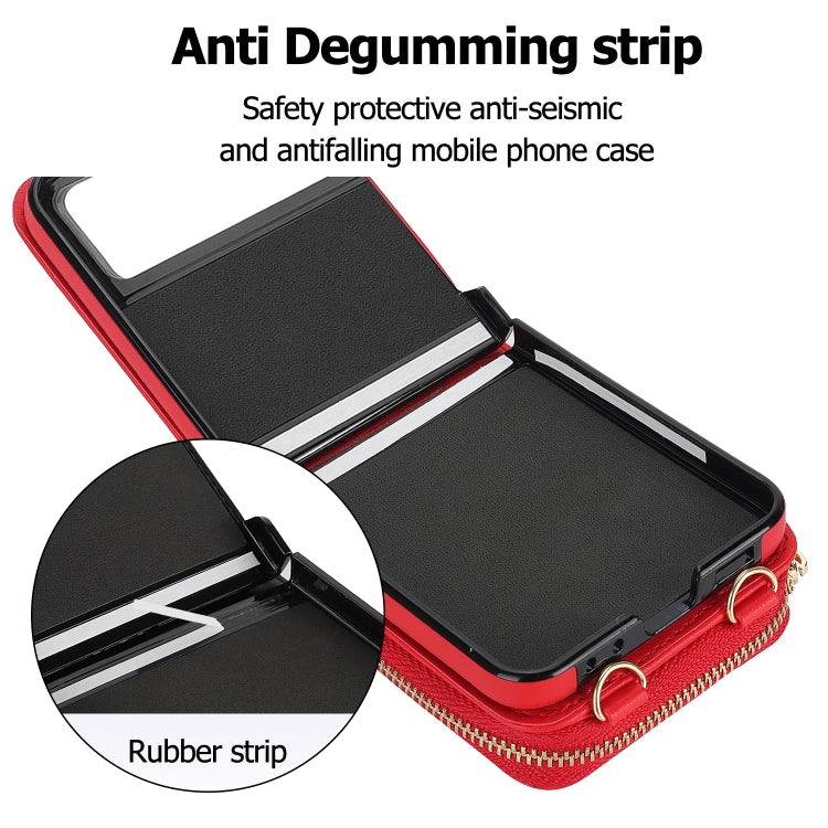 For Motorola Razr 40 Rhombic Texture Card Bag Phone Case with Dual Lanyard(Red) by buy2fix