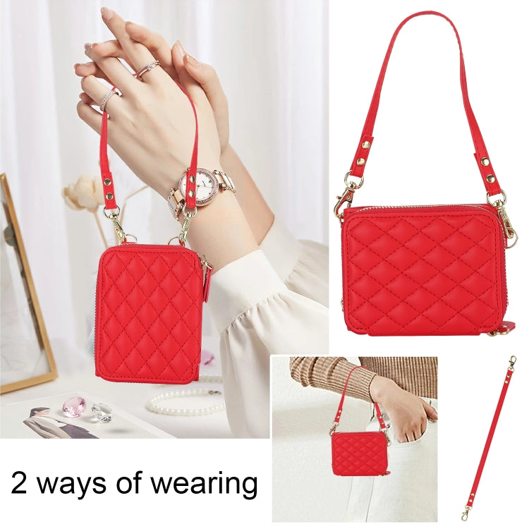 For Motorola Razr 40 Rhombic Texture Card Bag Phone Case with Dual Lanyard(Red) by buy2fix