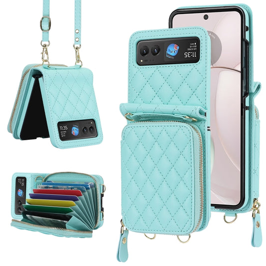 For Motorola Razr 40 Rhombic Texture Card Bag Phone Case with Dual Lanyard(Green) by buy2fix