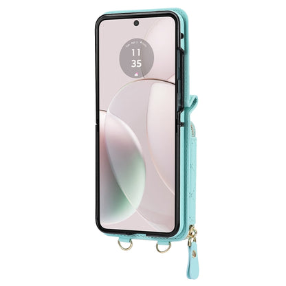 For Motorola Razr 40 Rhombic Texture Card Bag Phone Case with Dual Lanyard(Green) by buy2fix