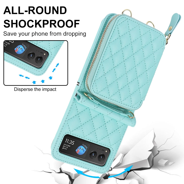 For Motorola Razr 40 Rhombic Texture Card Bag Phone Case with Dual Lanyard(Green) by buy2fix