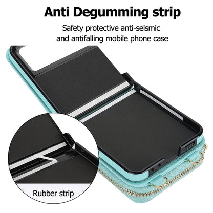For Motorola Razr 40 Rhombic Texture Card Bag Phone Case with Dual Lanyard(Green) by buy2fix