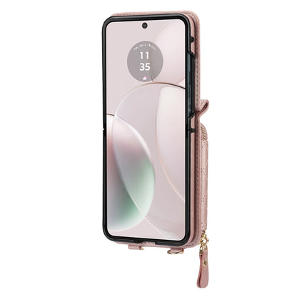 For Motorola Razr 40 Rhombic Texture Card Bag Phone Case with Dual Lanyard(Rose Gold) by buy2fix