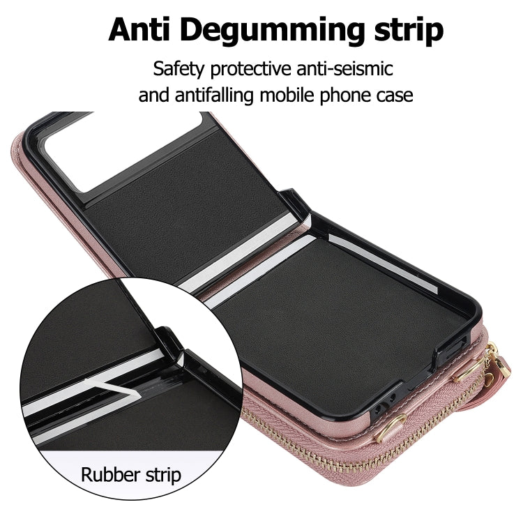 For Motorola Razr 40 Rhombic Texture Card Bag Phone Case with Dual Lanyard(Rose Gold) by buy2fix