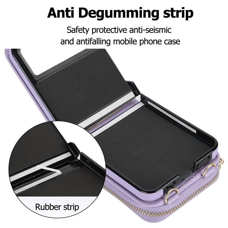 For Motorola Razr 40 Rhombic Texture Card Bag Phone Case with Dual Lanyard(Purple) by buy2fix
