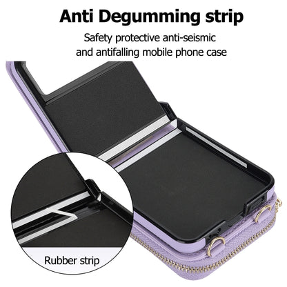 For Motorola Razr 40 Rhombic Texture Card Bag Phone Case with Dual Lanyard(Purple) by buy2fix