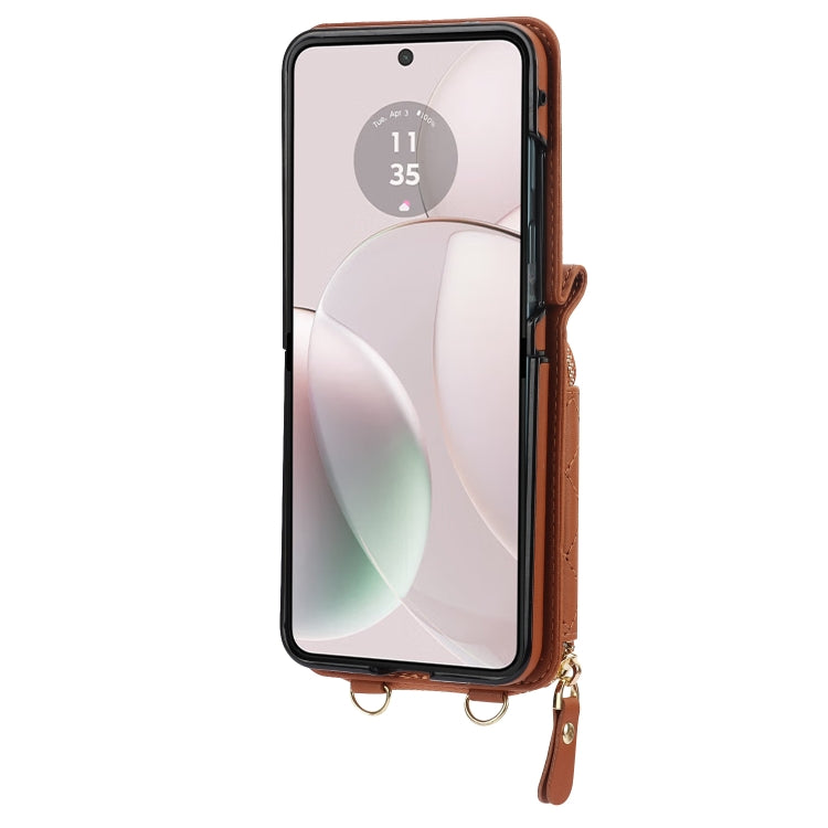 For Motorola Razr 40 Rhombic Texture Card Bag Phone Case with Dual Lanyard(Brown) by buy2fix