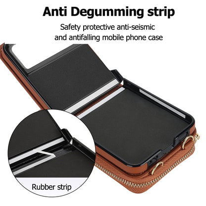 For Motorola Razr 40 Rhombic Texture Card Bag Phone Case with Dual Lanyard(Brown) by buy2fix