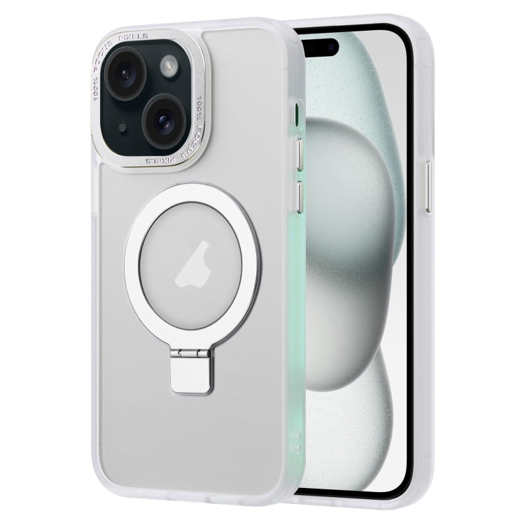 For iPhone 15 Skin Feel MagSafe Magnetic Holder Phone Case(Matte White) by buy2fix