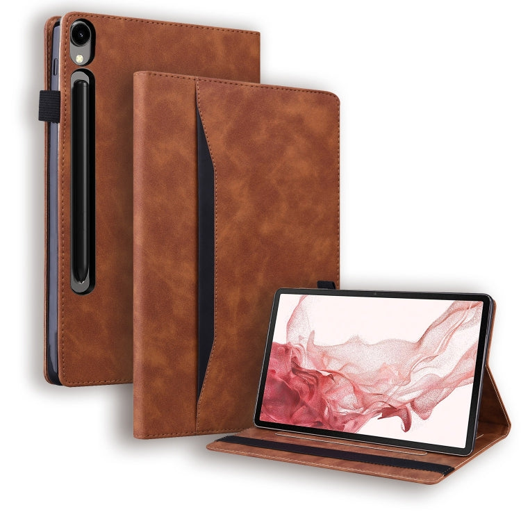 For Samsung Galaxy Tab S9 Ultra /S8 Ultra Splicing Shockproof Leather Tablet Case(Brown) - Galaxy Tab S9 Ultra Cases by buy2fix | Online Shopping UK | buy2fix