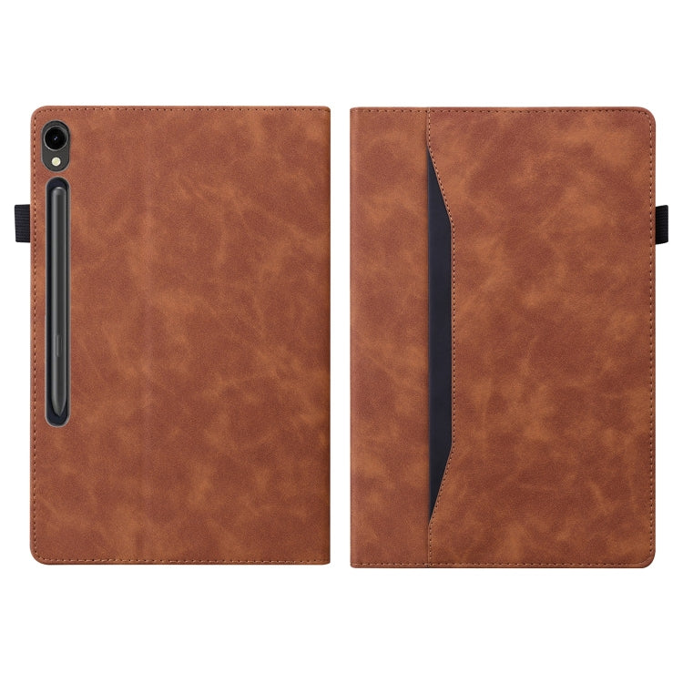 For Samsung Galaxy Tab S9 Ultra /S8 Ultra Splicing Shockproof Leather Tablet Case(Brown) - Galaxy Tab S9 Ultra Cases by buy2fix | Online Shopping UK | buy2fix