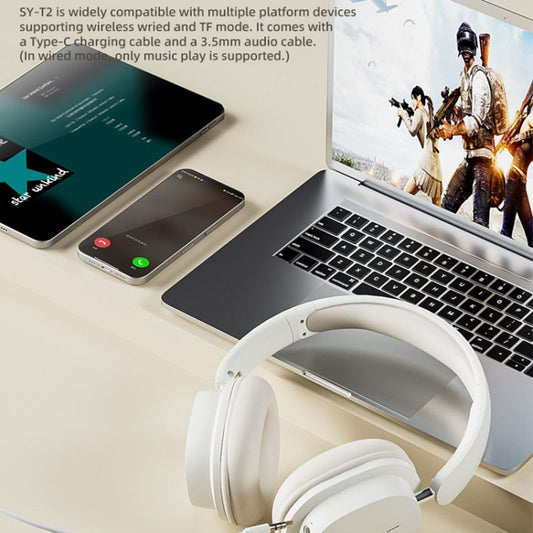 T2 Foldable High Definition Stereo ENC Noise Reduction Wireless Gaming Headphones with Mic(Khaki) by buy2fix