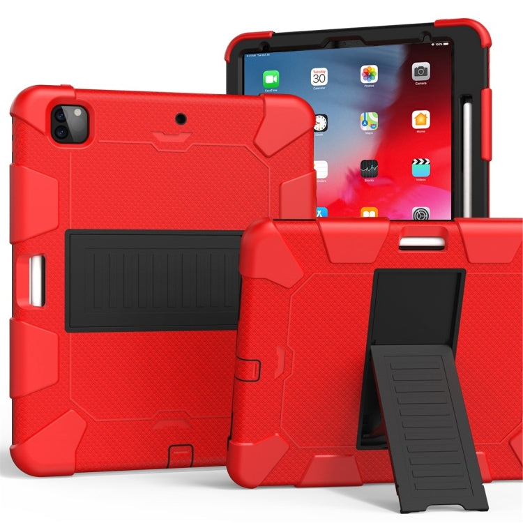 For iPad Pro 12.9 (2018) / (2020) Shockproof Two-Color Silicone Protective Tablet Case with Holder(Red+Black) - iPad Pro 12.9 (2020) Cases by buy2fix | Online Shopping UK | buy2fix