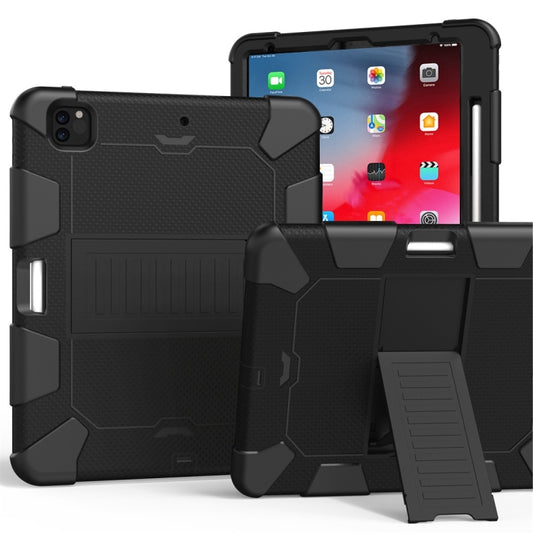 For iPad Pro 12.9 (2018) / (2020) Shockproof Two-Color Silicone Protective Tablet Case with Holder(Black) - iPad Pro 12.9 (2020) Cases by buy2fix | Online Shopping UK | buy2fix