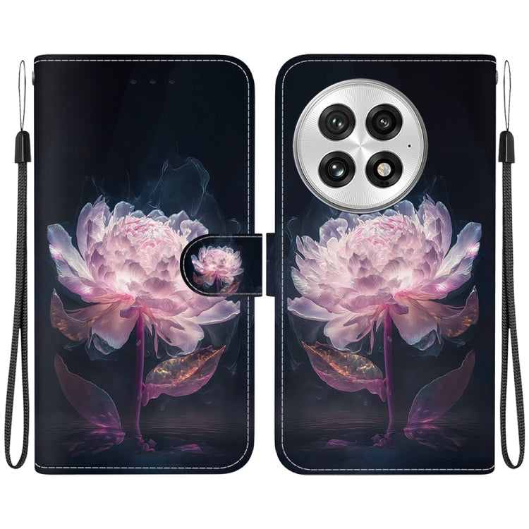For OnePlus 13 Crystal Texture Colored Drawing Leather Phone Case(Purple Peony) by buy2fix