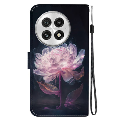 For OnePlus 13 Crystal Texture Colored Drawing Leather Phone Case(Purple Peony) by buy2fix