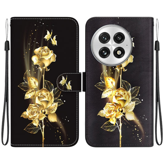 For OnePlus 13 Crystal Texture Colored Drawing Leather Phone Case(Gold Butterfly Rose) by buy2fix