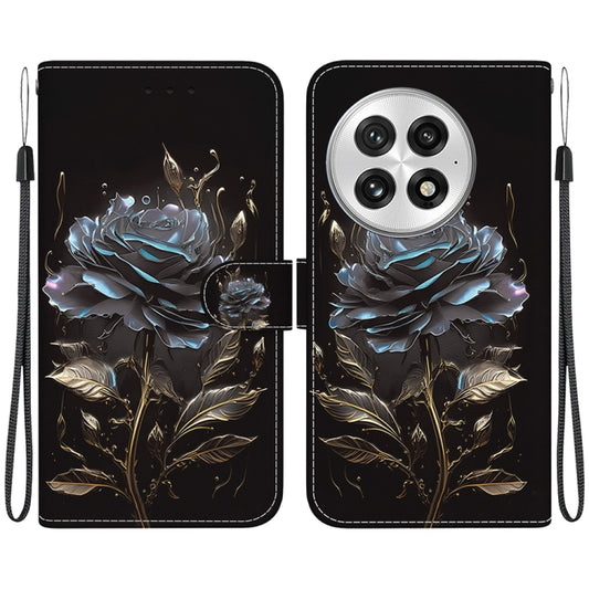 For OnePlus 13 Crystal Texture Colored Drawing Leather Phone Case(Black Rose) by buy2fix