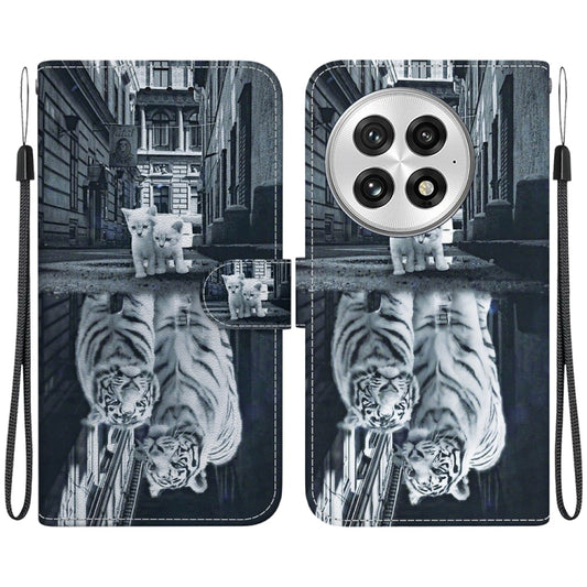 For OnePlus 13 Crystal Texture Colored Drawing Leather Phone Case(Cat Tiger Reflection) by buy2fix