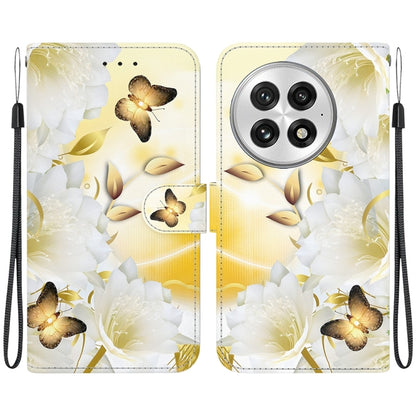 For OnePlus 13 Crystal Texture Colored Drawing Leather Phone Case(Gold Butterfly Epiphyllum) by buy2fix