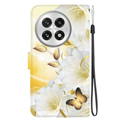 For OnePlus 13 Crystal Texture Colored Drawing Leather Phone Case(Gold Butterfly Epiphyllum) by buy2fix