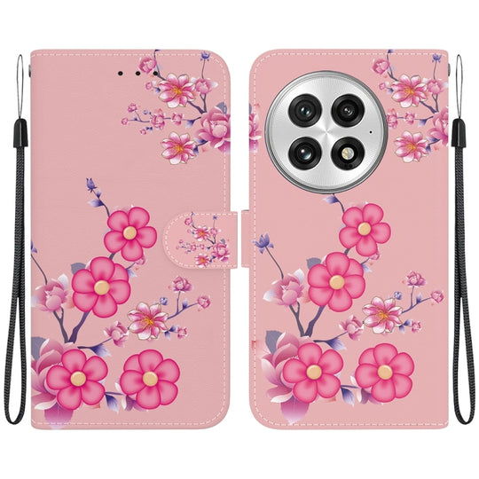 For OnePlus 13 Crystal Texture Colored Drawing Leather Phone Case(Cherry Blossoms)