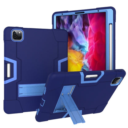 For iPad Pro 12.9 2021 / 2020 / 2019 Contrast Color Silicone + PC Protective Tablet Case with Holder(Navy Blue + Blue) - iPad Pro 12.9 (2020) Cases by buy2fix | Online Shopping UK | buy2fix