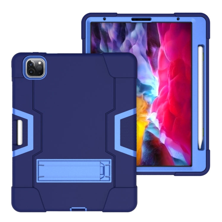 For iPad Pro 12.9 2021 / 2020 / 2019 Contrast Color Silicone + PC Protective Tablet Case with Holder(Navy Blue + Blue) - iPad Pro 12.9 (2020) Cases by buy2fix | Online Shopping UK | buy2fix