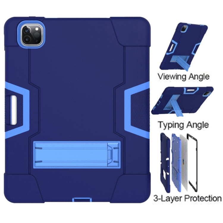 For iPad Pro 12.9 2021 / 2020 / 2019 Contrast Color Silicone + PC Protective Tablet Case with Holder(Navy Blue + Blue) - iPad Pro 12.9 (2020) Cases by buy2fix | Online Shopping UK | buy2fix