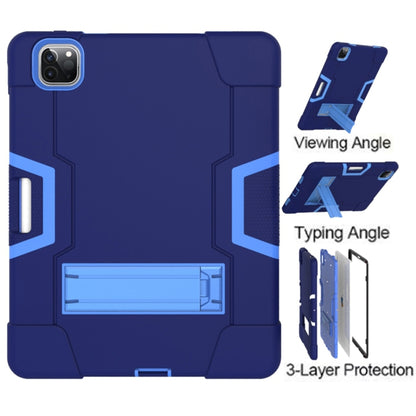 For iPad Pro 12.9 2021 / 2020 / 2019 Contrast Color Silicone + PC Protective Tablet Case with Holder(Navy Blue + Blue) - iPad Pro 12.9 (2020) Cases by buy2fix | Online Shopping UK | buy2fix