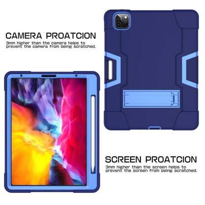 For iPad Pro 12.9 2021 / 2020 / 2019 Contrast Color Silicone + PC Protective Tablet Case with Holder(Navy Blue + Blue) - iPad Pro 12.9 (2020) Cases by buy2fix | Online Shopping UK | buy2fix