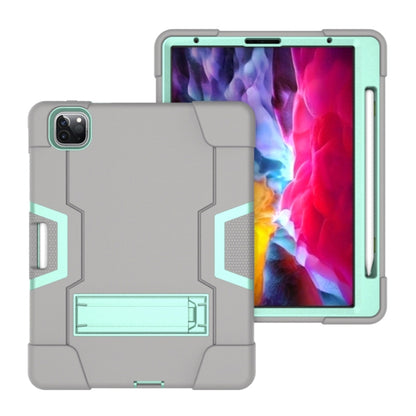 For iPad Pro 12.9 2021 / 2020 / 2019 Contrast Color Silicone + PC Protective Tablet Case with Holder(Grey + Mint Green) - iPad Pro 12.9 (2020) Cases by buy2fix | Online Shopping UK | buy2fix
