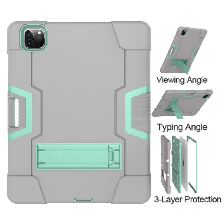 For iPad Pro 12.9 2021 / 2020 / 2019 Contrast Color Silicone + PC Protective Tablet Case with Holder(Grey + Mint Green) - iPad Pro 12.9 (2020) Cases by buy2fix | Online Shopping UK | buy2fix